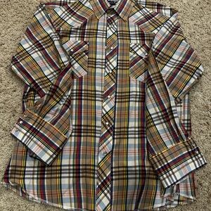 Vintage Wrangler Cowboy Cut Red Stripes Pearl Snap Shirt Size Extra Large Tall